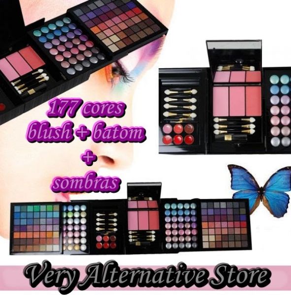 Paleta 177 cores sombras blush e batom.